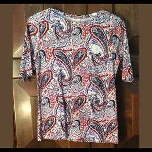 Charter Club Petite Printed Boat Neck Top Size PS